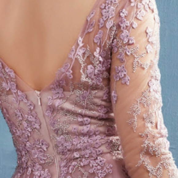 Long sleeve Rose pink formal evening bridesmaid mother of the bride dress - Picture 6 of 9